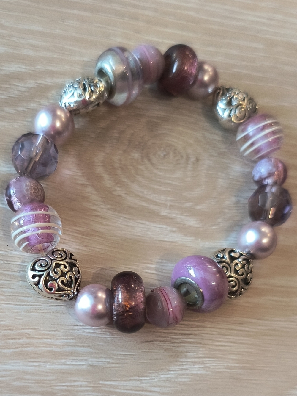 Handmade Purple Bead Stretch Bracelet